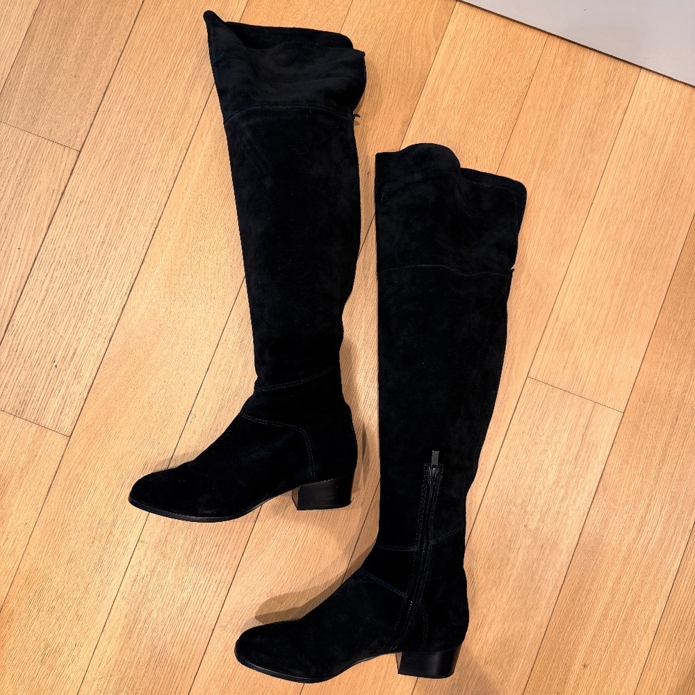 Over The Knee Black Suede Leather Boots - 38.5